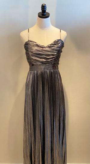 Metallic Foiled Pleated Midi Dress