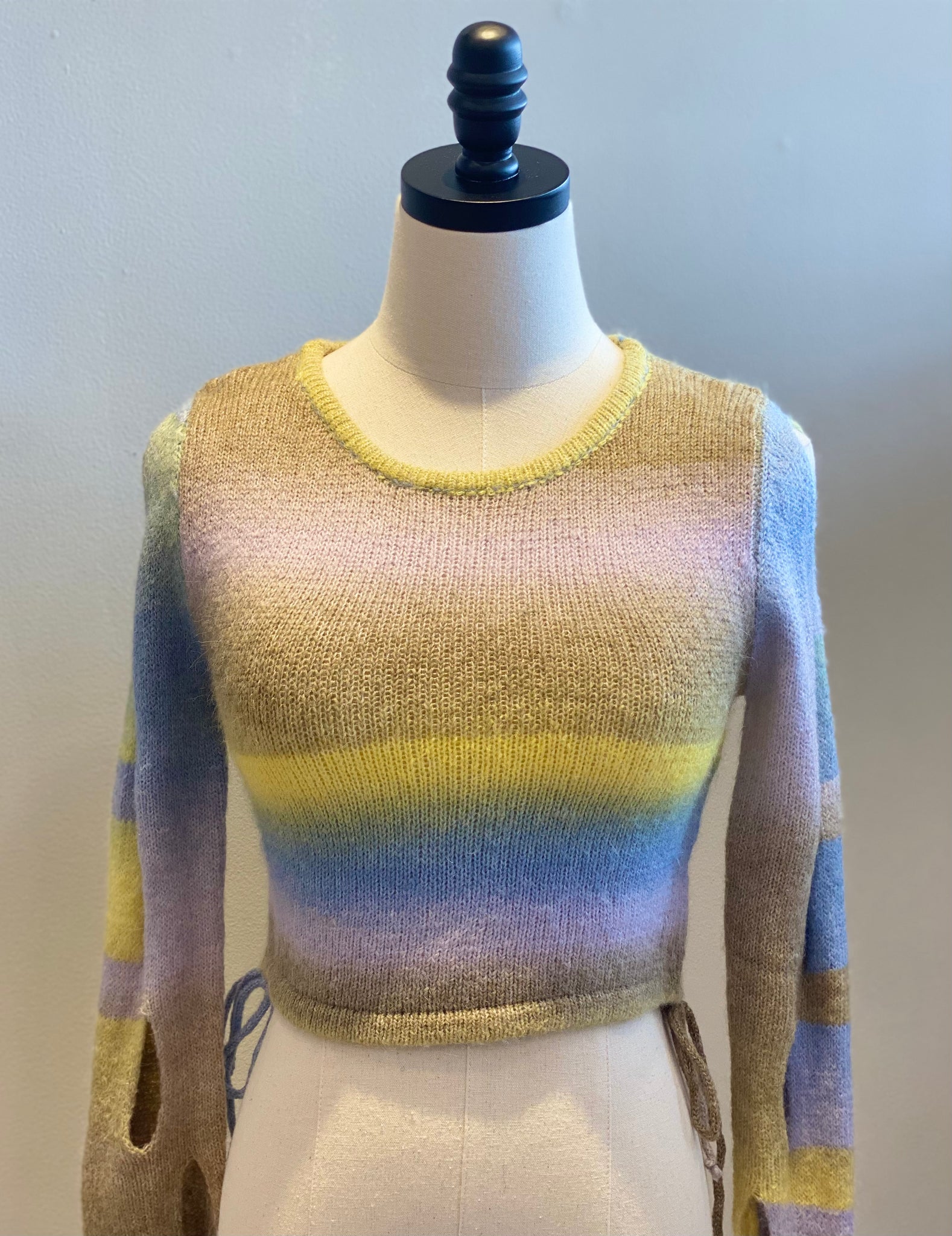 Mixed Color Crop Cut Out Sweater