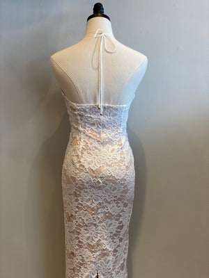 Halterneck V Neck Lace Detail Maxi Dress