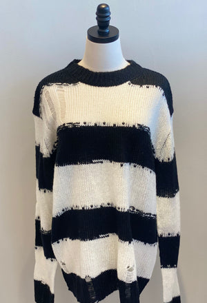 Striped 2025 distressed sweater