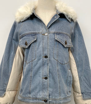 Faux Fur Denim Puffer