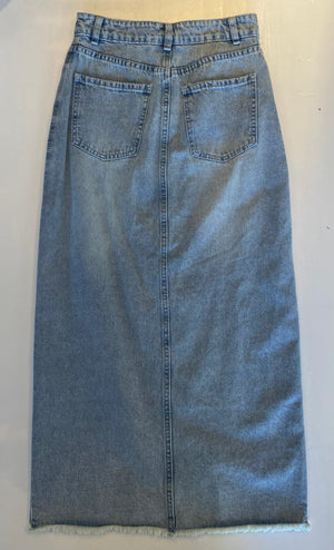 Front Slit Denim Maxi Skirt
