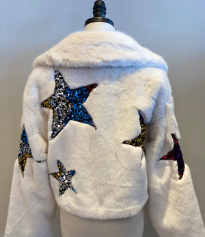 Sequins Stars Faux Fur Jacket