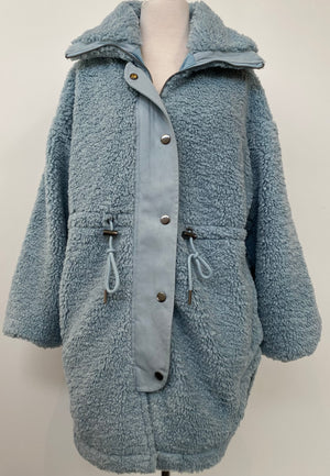 Light Blue Drawstring Sherpa Coat