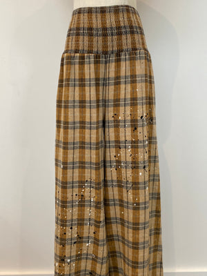 Washed Plaid Wide Leg Pant