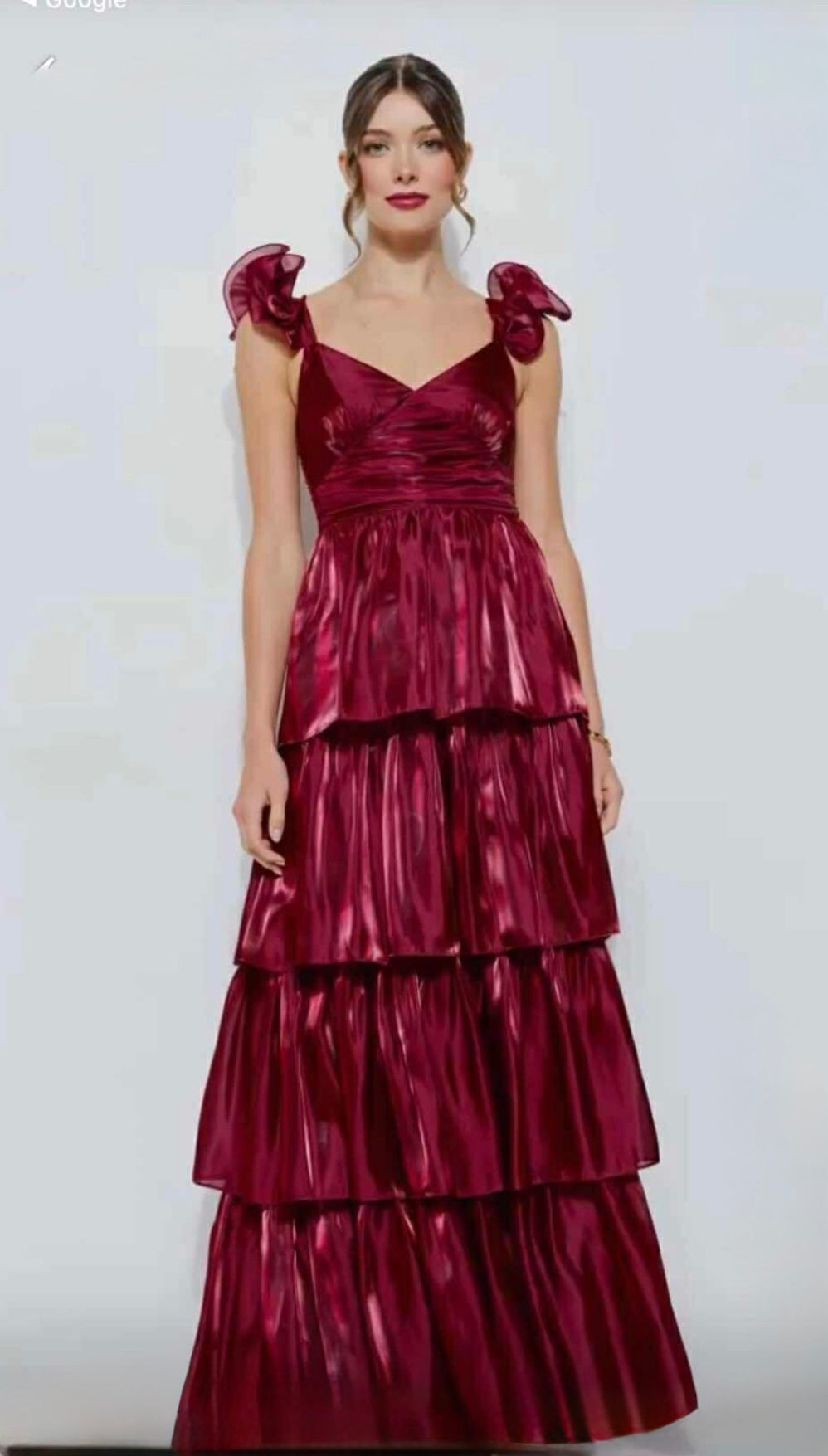 Multi Tiered Shiny Burgundy Maxi Dress