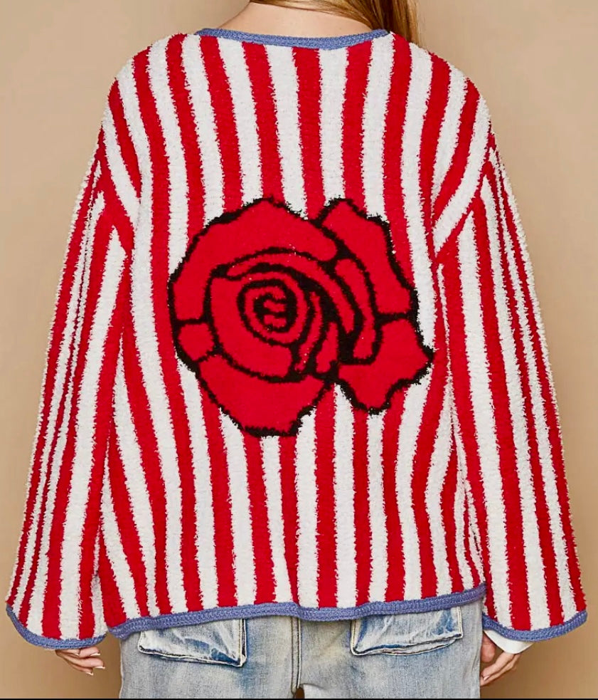 Rose Back Stripe Cardigan