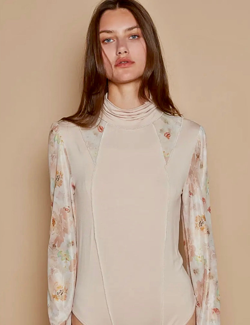 Mock Neck Floral Sleeve Bodysuit