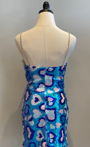 Heart Diamante Sequin Mini Dress