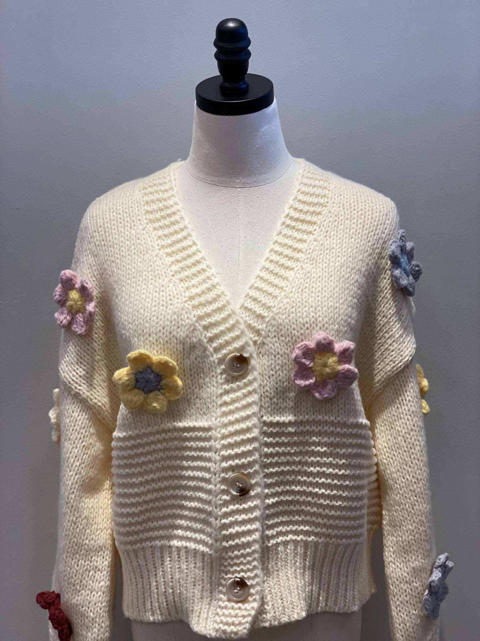 Button Front Flower Cardigan