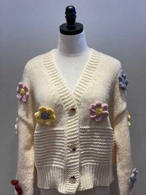 Button Front Flower Cardigan
