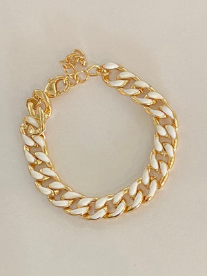 White Enamel And Gold Chain Bracelet