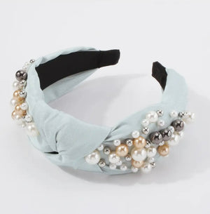Knotted Headband With Faux Pearls