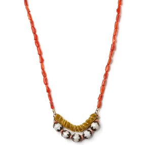 Coral And Wrapped Velvet Necklace