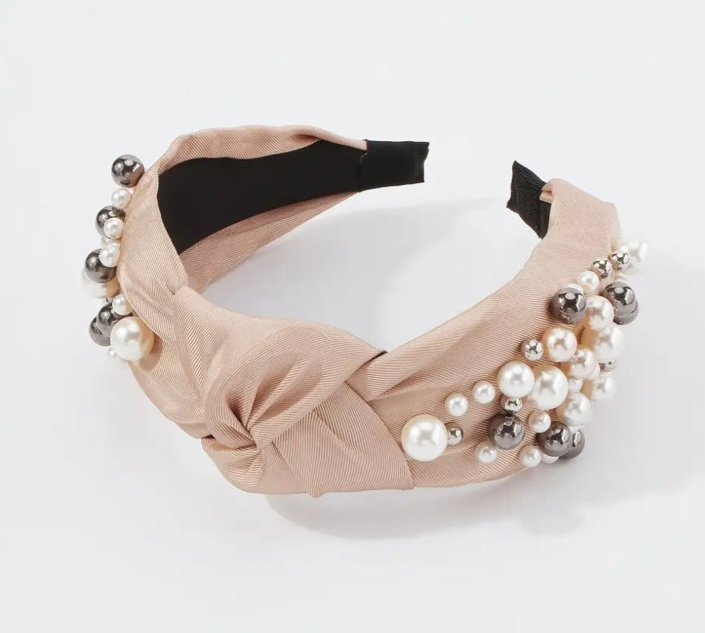 Knotted Headband With Faux Pearls