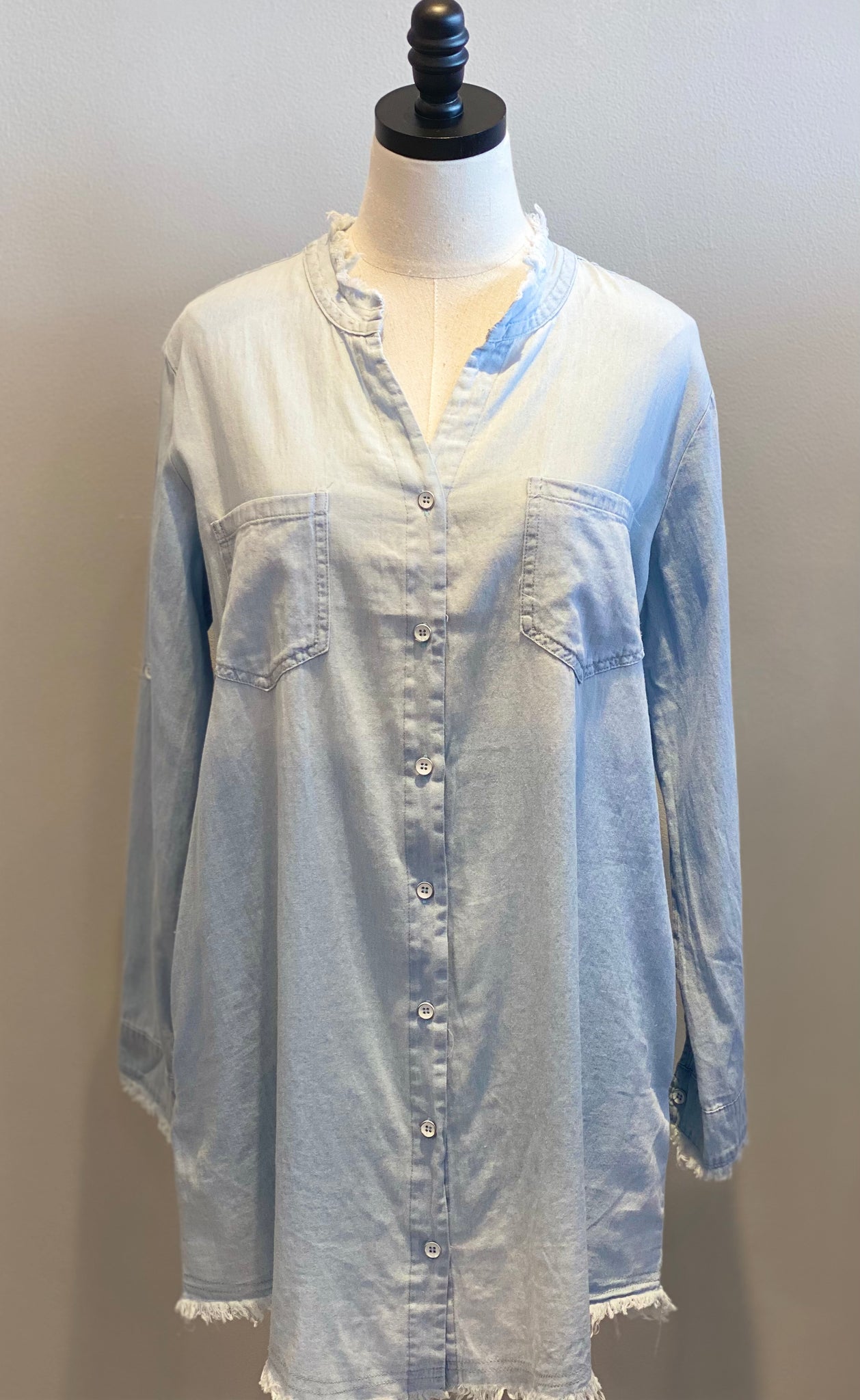 Rustic Fringe Chambray Button Down