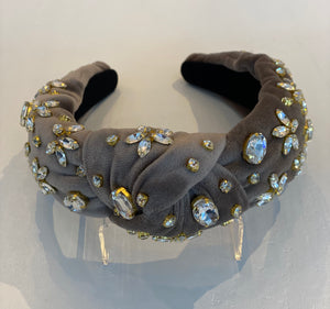 Velvet Brown & Flower Stone Headband