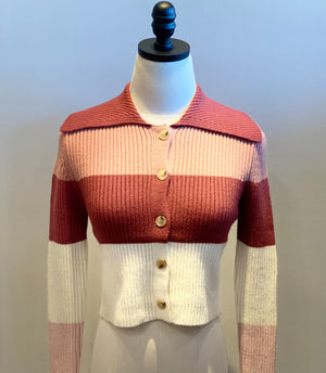 Colorblock Button Down Knit Cardigan