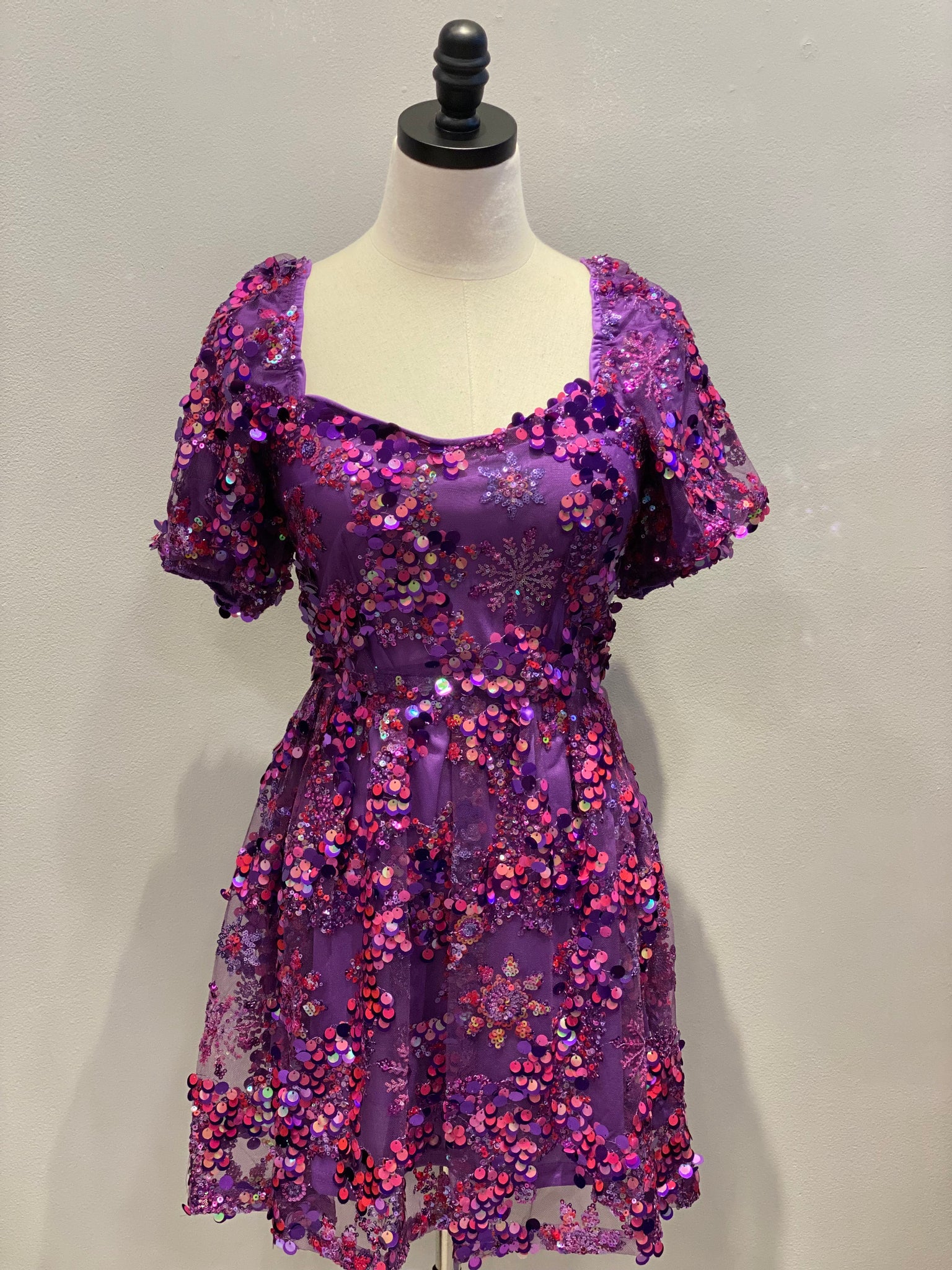 Purple Sequin Babydoll Dress