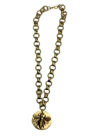 Gold Chain And Pewter Bee Necklace