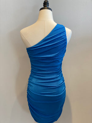 One Shoulder Slinky Ruched Mini Dress